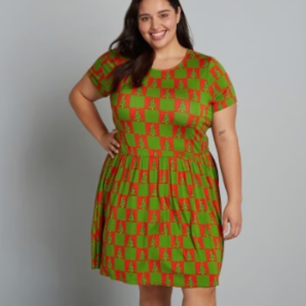 MODCLOTH Holiday Party Christmas Trees Stretch Knit Dress • New with Tags